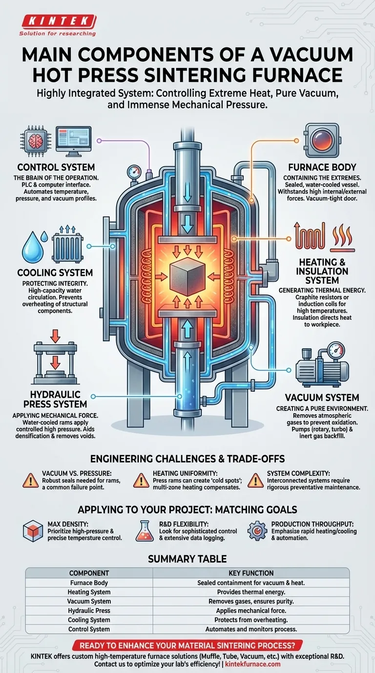 ما هي المكونات الرئيسية لفرن التلبيد بالضغط الساخن الفراغي؟ افتح الدقة في تكثيف المواد دليل مرئي