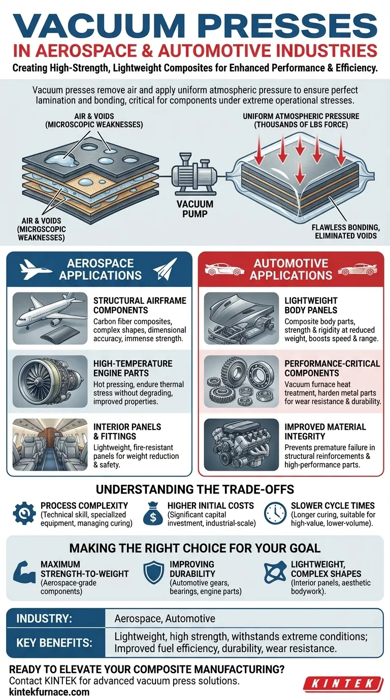 How are vacuum presses utilized in the aerospace and automotive industries? Enhance Performance with Lightweight Composites Visual Guide
