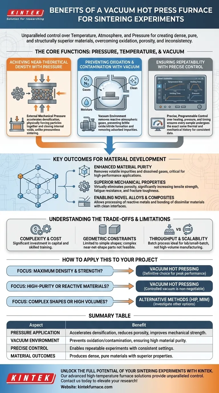 Wie fördert ein Vakuum-Heißpressenofen Sinterexperimente? Erzielen Sie überlegene Materialdichte und Reinheit Visuelle Anleitung