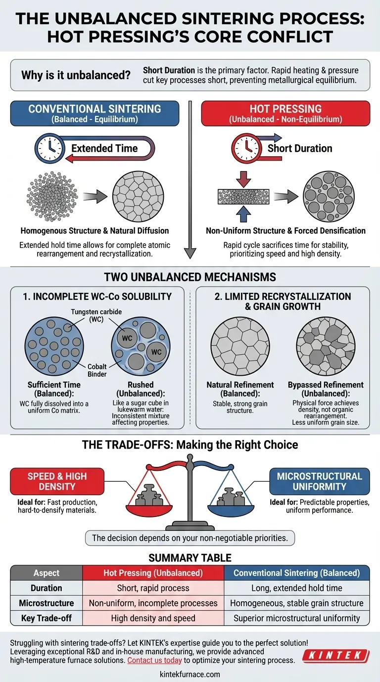 What makes the sintering process during hot pressing unbalanced? Speed vs. Microstructural Equilibrium Visual Guide