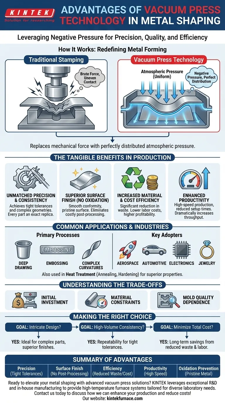 Quali vantaggi offre la tecnologia della pressa a vuoto nei processi di formatura dei metalli? Ottenere precisione ed efficienza nella formatura dei metalli Guida Visiva