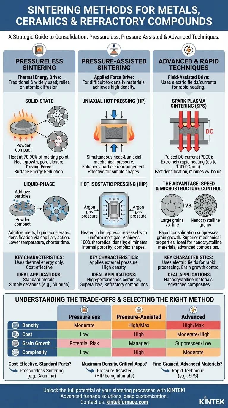 ¿Cuáles son los principales tipos de métodos de sinterización para polvos de metales, cerámicas y compuestos intermetálicos refractarios? Optimice su procesamiento de materiales Guía Visual