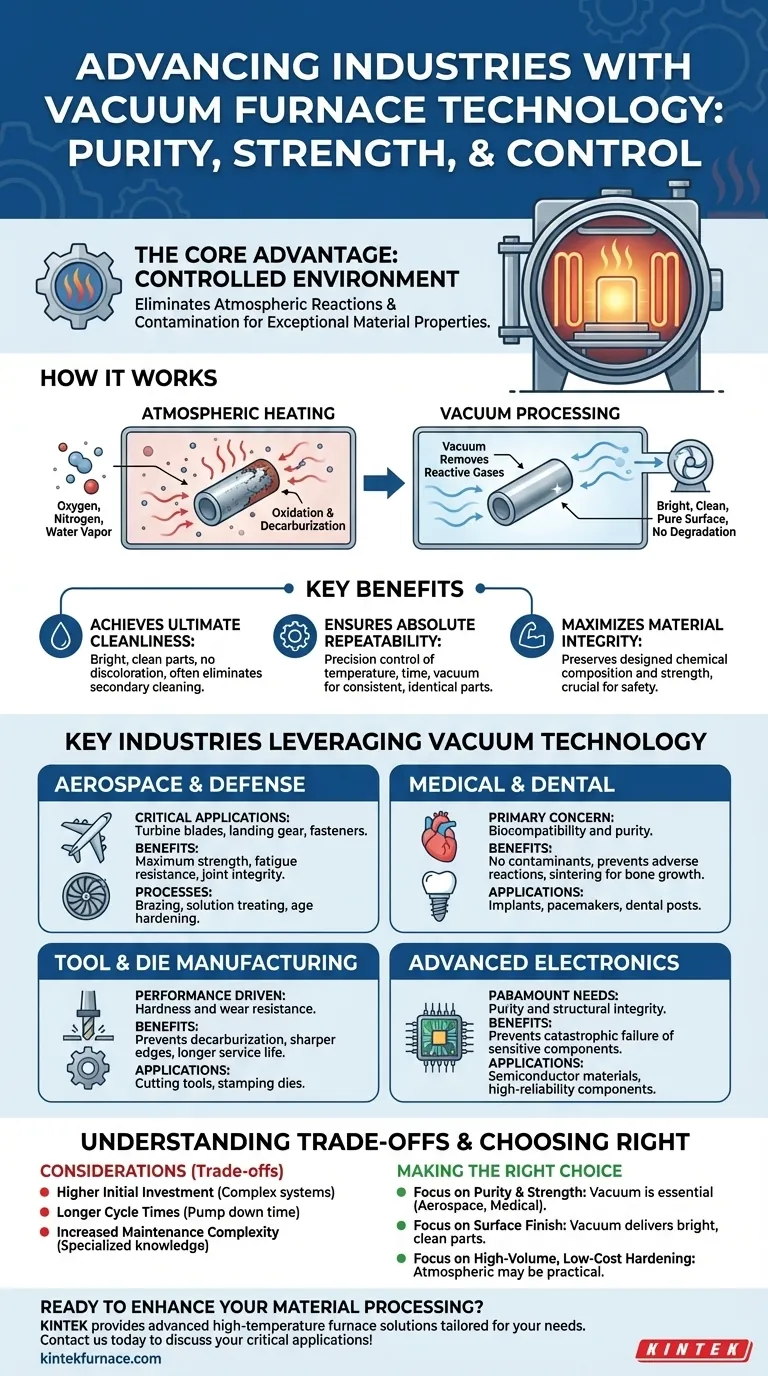 Quali settori traggono maggiori benefici dalla tecnologia dei forni a vuoto? Sblocca purezza e resistenza per applicazioni critiche Guida Visiva