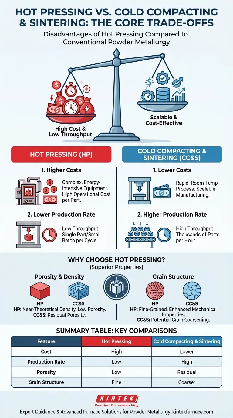 Quali sono gli svantaggi della pressatura a caldo rispetto alla compattazione a freddo e alla sinterizzazione? Costi più elevati e tassi di produzione inferiori Guida Visiva