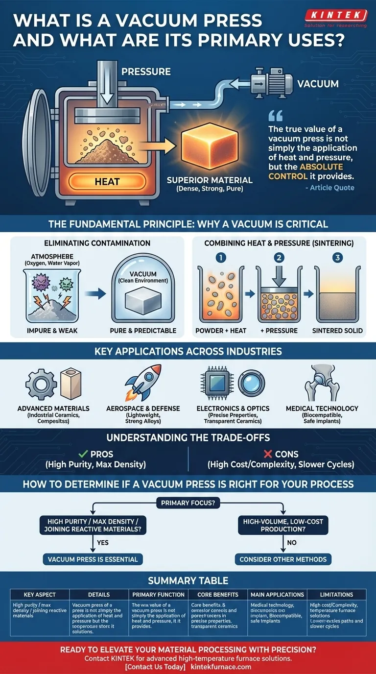 Was ist eine Vakuumpresse und was sind ihre Hauptanwendungsgebiete? Entriegeln Sie die Hochleistungs-Materialverarbeitung Visuelle Anleitung