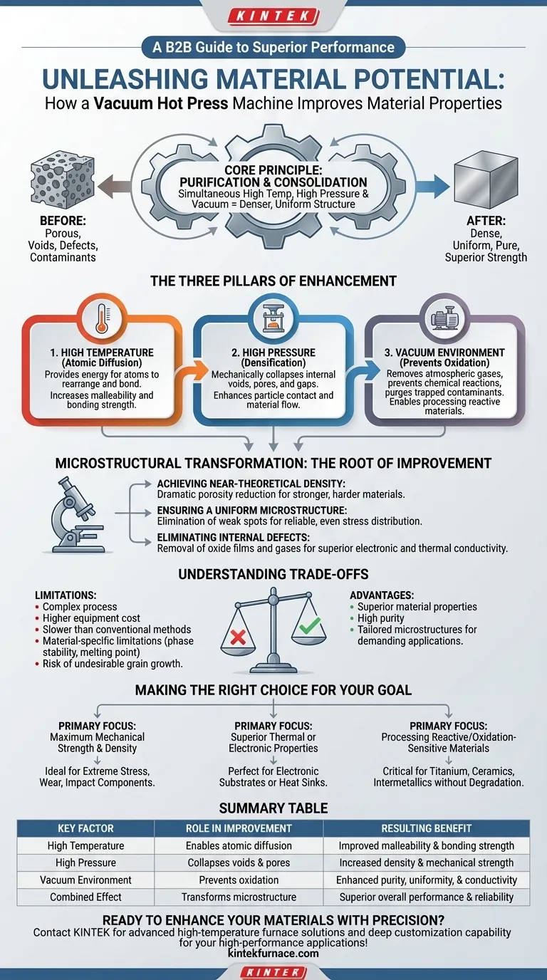Wie verbessert eine Vakuum-Warmpresse die Materialeigenschaften? Erzielen Sie überlegene Festigkeit und Reinheit Visuelle Anleitung