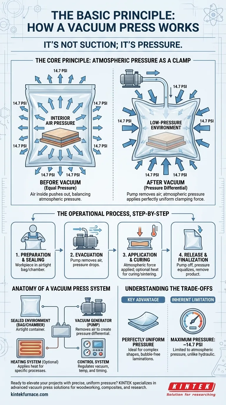 Qual é o princípio básico de como funciona uma prensa a vácuo? Aproveitar a Pressão Atmosférica para Fixação Uniforme Guia Visual
