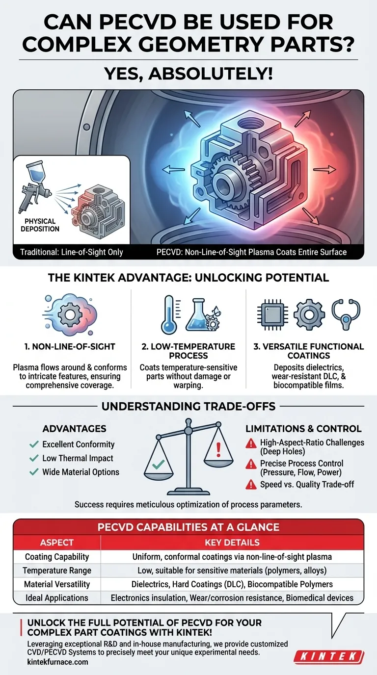 Kann PECVD zur Beschichtung komplexer Geometrien verwendet werden? Gleichmäßige Beschichtungen auf komplizierten Designs erzielen Visuelle Anleitung