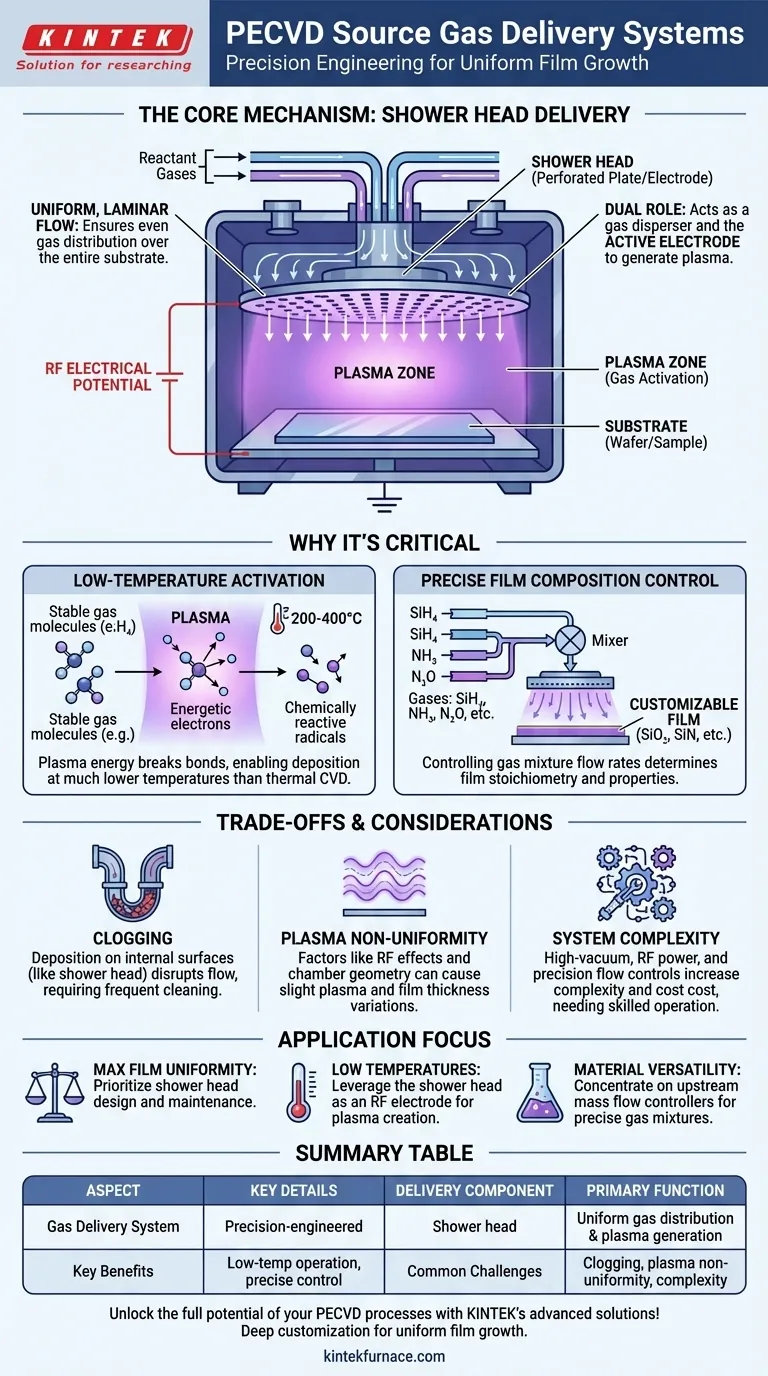 PECVD 시스템에서 공급 가스는 어떻게 공급됩니까? 정밀도를 통한 균일한 박막 성장을 보장하십시오 시각적 가이드
