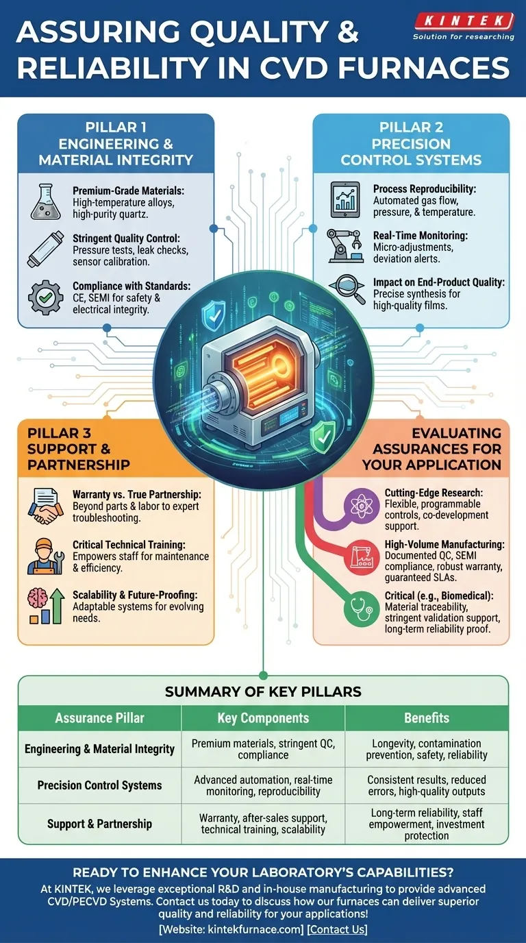 Quais garantias são fornecidas em relação à qualidade e confiabilidade dos fornos CVD? Garanta Precisão e Durabilidade para o Seu Laboratório Guia Visual