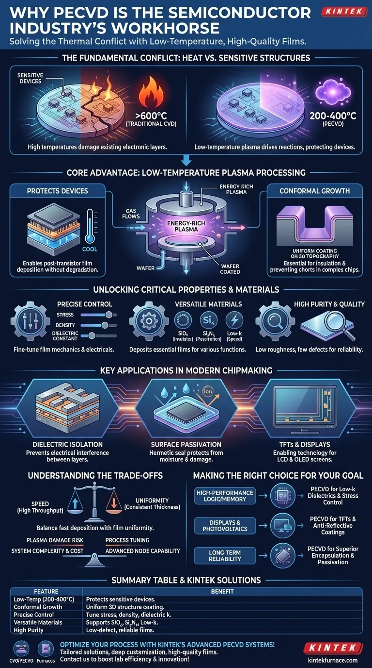 Warum werden PECVD-Systeme in der Halbleiterindustrie so hoch geschätzt? Entdecken Sie Niedertemperatur-Dünnschichten von hoher Qualität Visuelle Anleitung