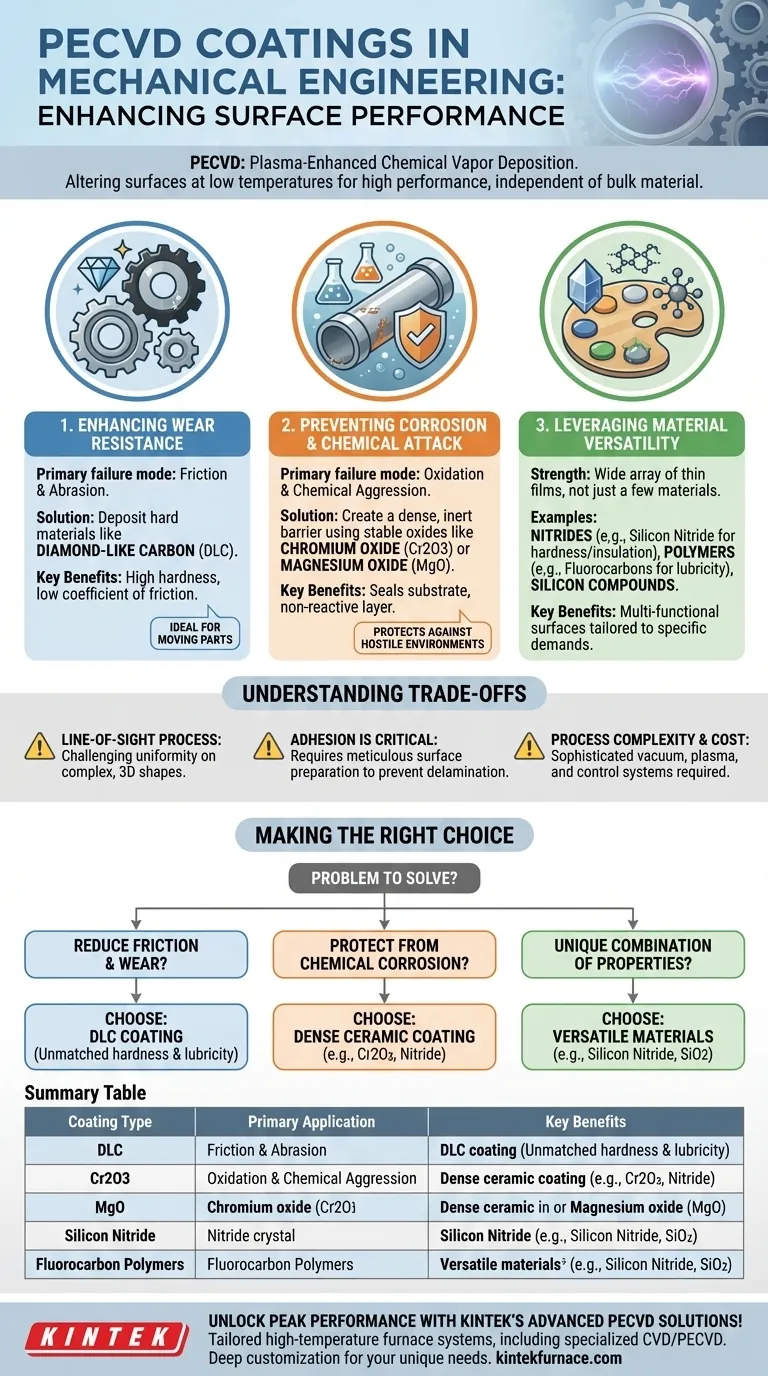Quels types de revêtements sont appliqués par PECVD en ingénierie mécanique ? Améliorer la résistance à l'usure et à la corrosion Guide Visuel