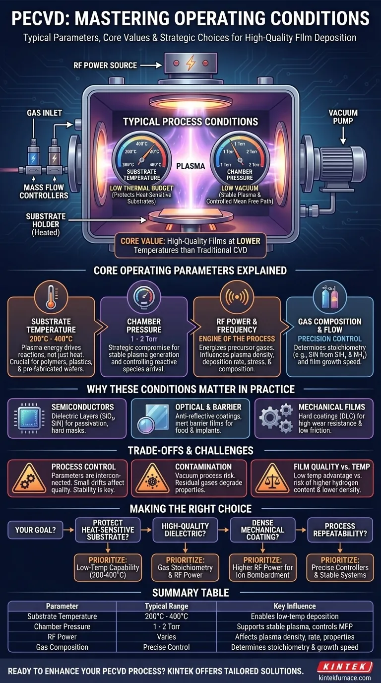 Quais são as condições operacionais típicas para PECVD? Otimize seu processo de deposição de filme Guia Visual