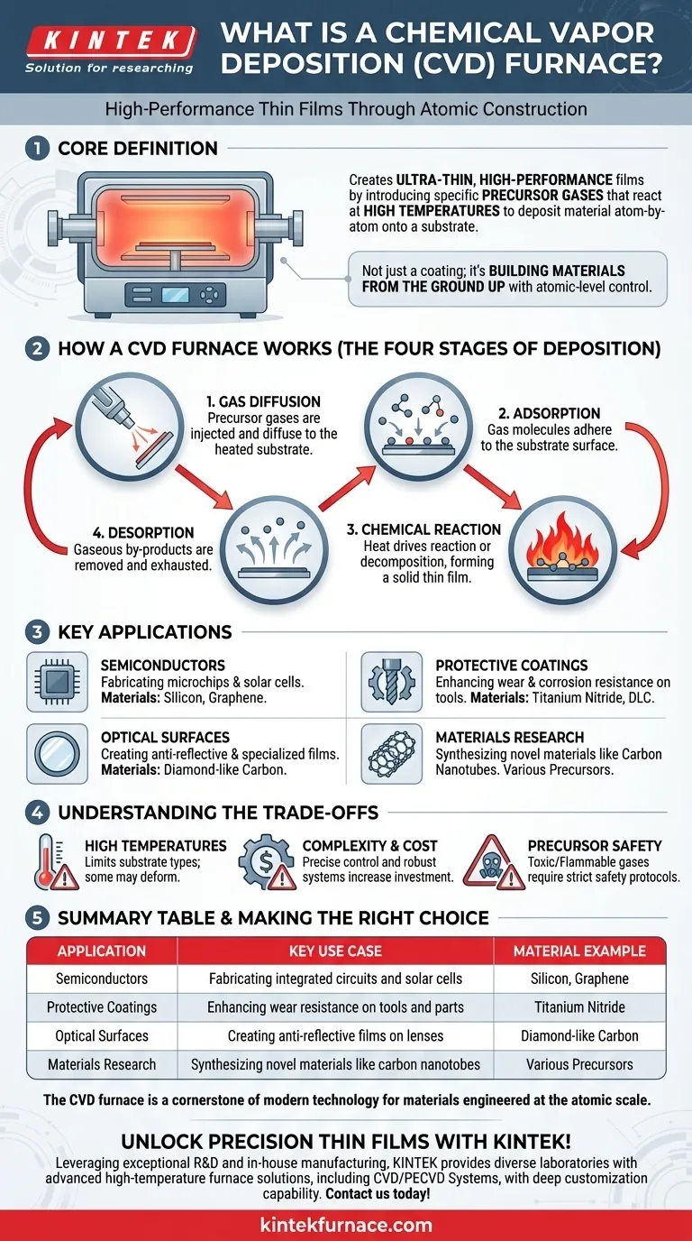 ما هو الغرض من فرن الترسيب الكيميائي بالبخار (CVD)؟ أفلام رقيقة عالية الدقة للإلكترونيات والمواد دليل مرئي