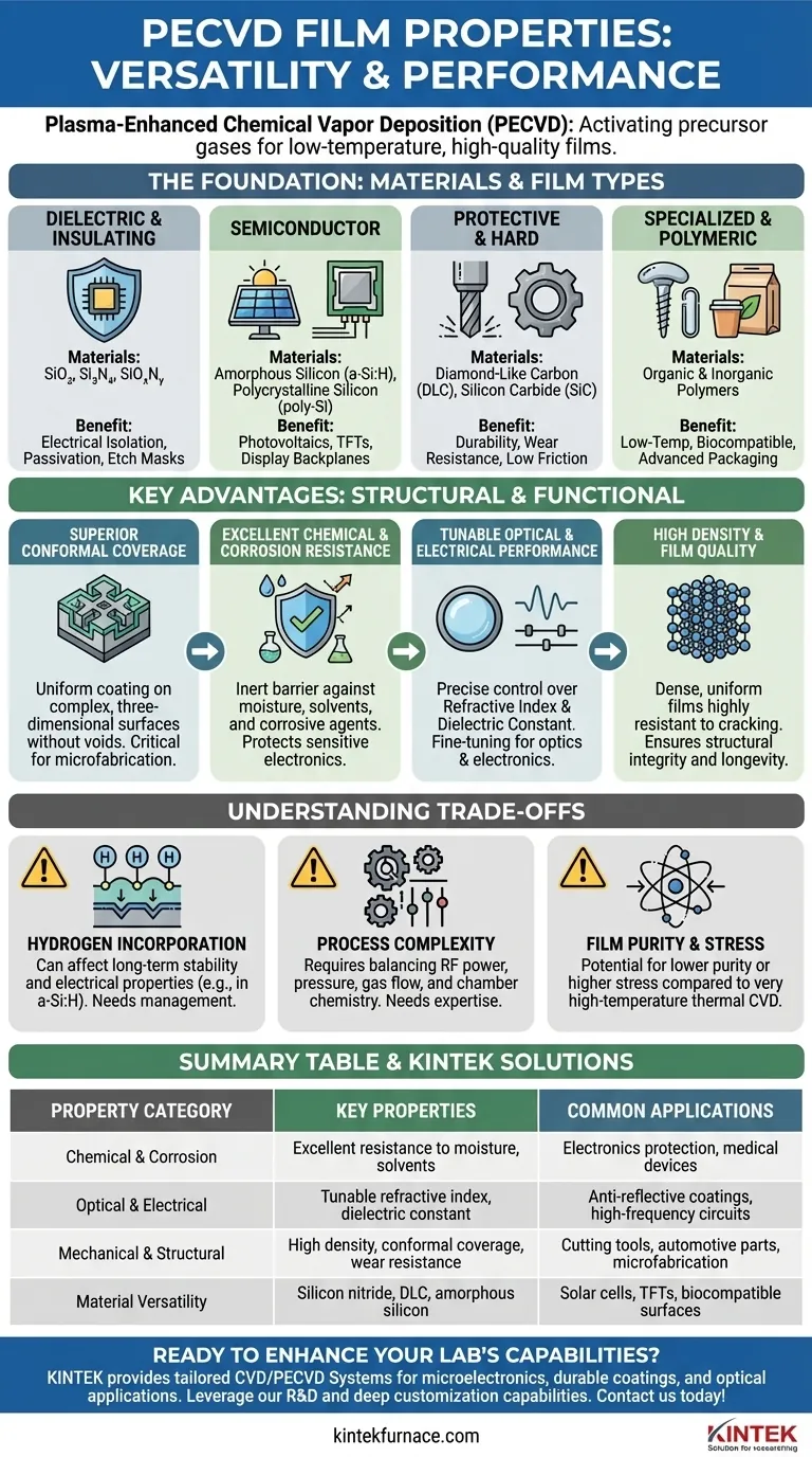PECVDによって成膜された膜は、どのような種類の特性を示す可能性がありますか？用途に応じた多用途なコーティングを探る ビジュアルガイド