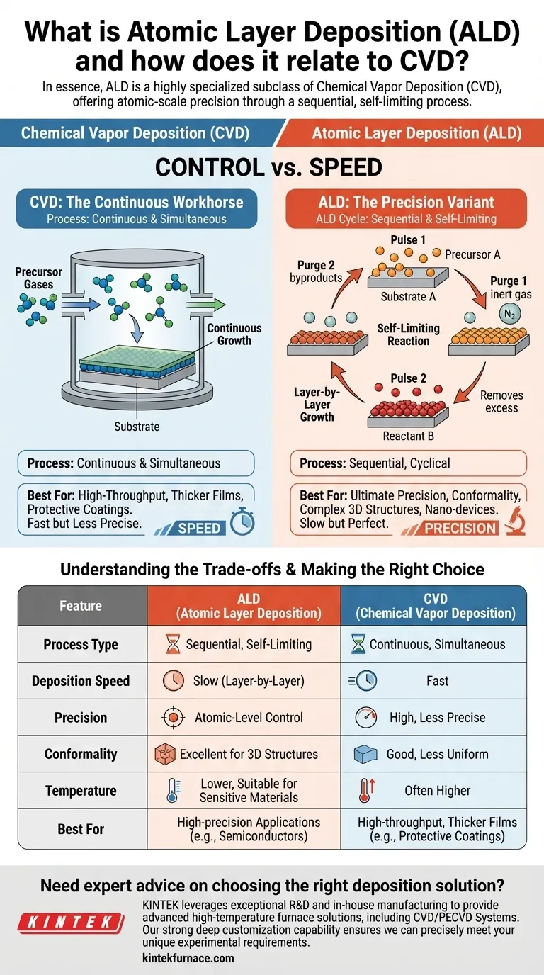Qu'est-ce que le dépôt de couches atomiques (ALD) et comment se rapporte-t-il au CVD ? Déverrouillez la technologie des films minces de précision Guide Visuel