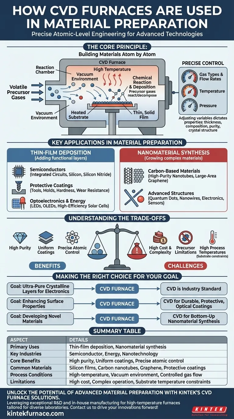 Comment les fours CVD sont-ils utilisés dans la préparation des matériaux ? Essentiel pour les films minces et les nanomatériaux Guide Visuel