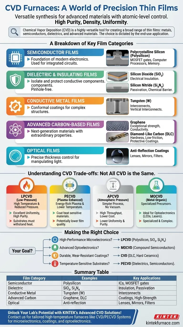 CVD로 준비할 수 있는 구체적인 박막은 무엇인가요? 전자 및 코팅을 위한 다용도 박막을 알아보세요 시각적 가이드