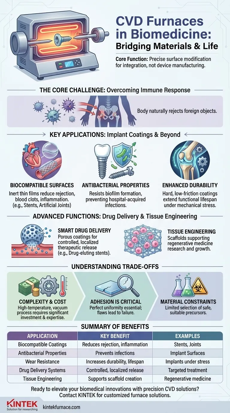 Quali applicazioni biomediche hanno i forni CVD? Migliorare la sicurezza degli impianti e la somministrazione di farmaci Guida Visiva