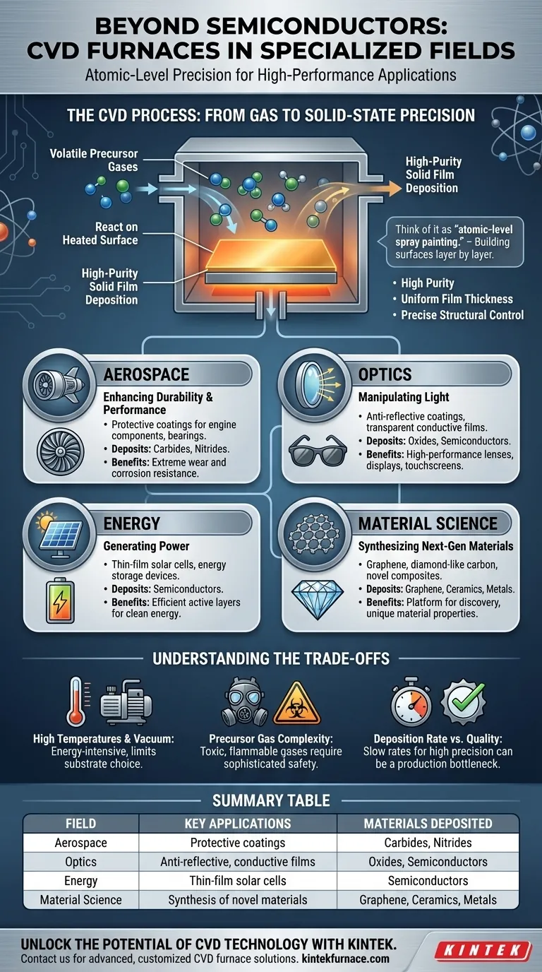 Que outros campos especializados utilizam fornos de CVD? Explore Aeroespacial, Ótica, Energia e Ciência dos Materiais Guia Visual