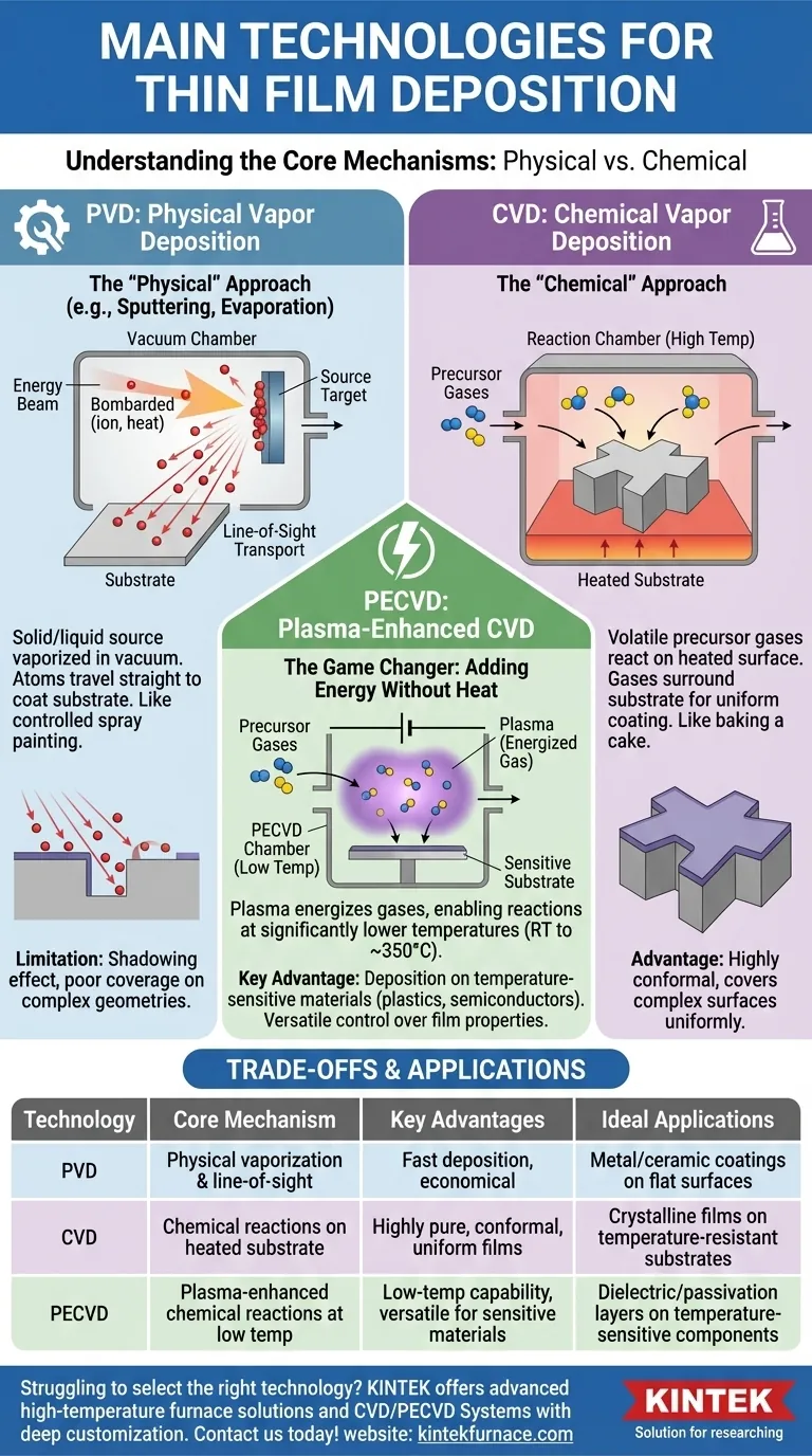 Quelles sont les principales technologies de dépôt de couches minces ? Choisissez PVD, CVD ou PECVD en fonction de vos besoins Guide Visuel
