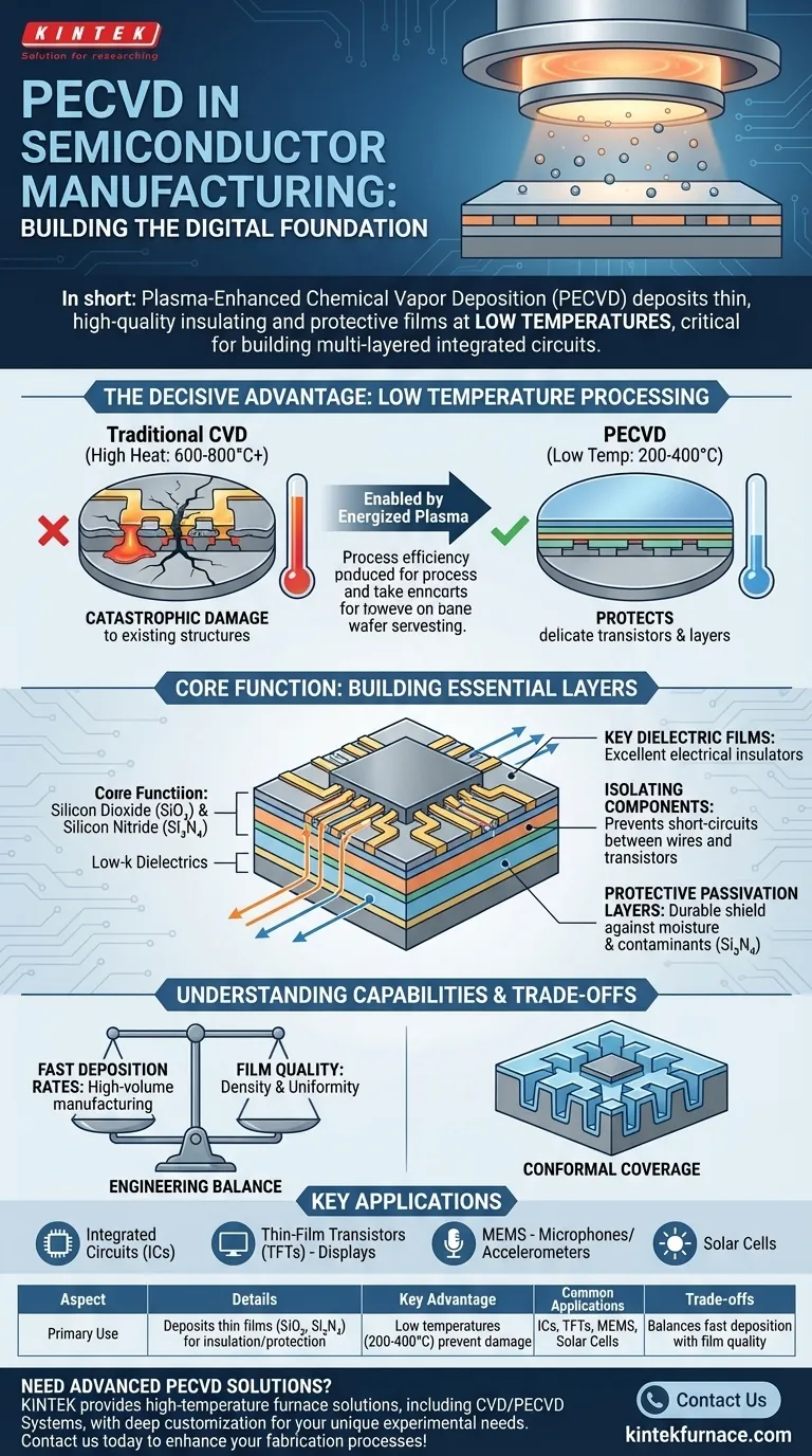 Como o PECVD é utilizado na fabricação de semicondutores? Essencial para a deposição de filmes finos a baixa temperatura Guia Visual