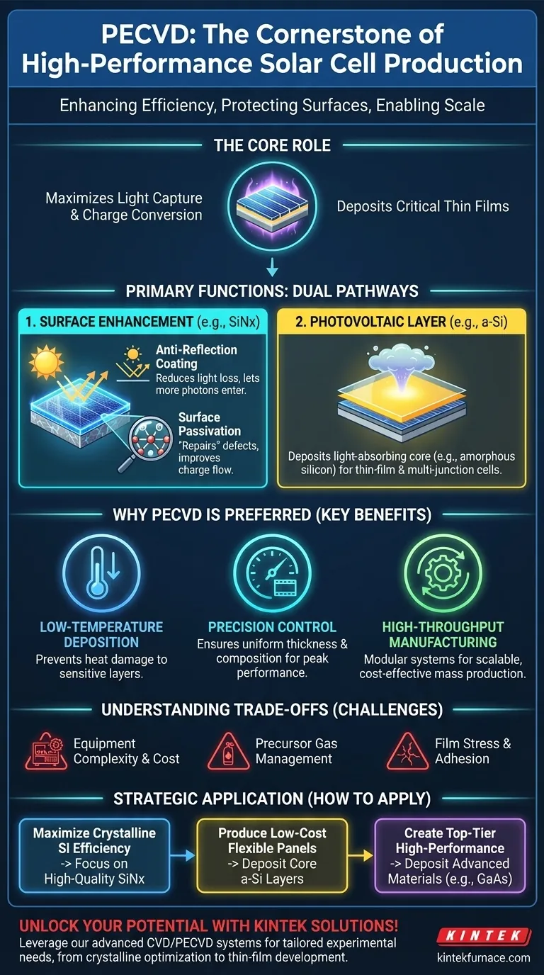Qual o papel do PECVD na produção de células solares? Aumente a Eficiência com Deposição Avançada de Películas Finas Guia Visual