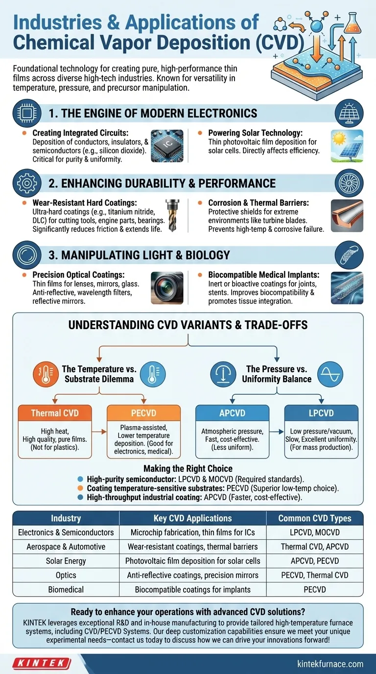 Quelles industries utilisent couramment les procédés CVD ? Débloquez des films minces haute performance pour votre secteur Guide Visuel