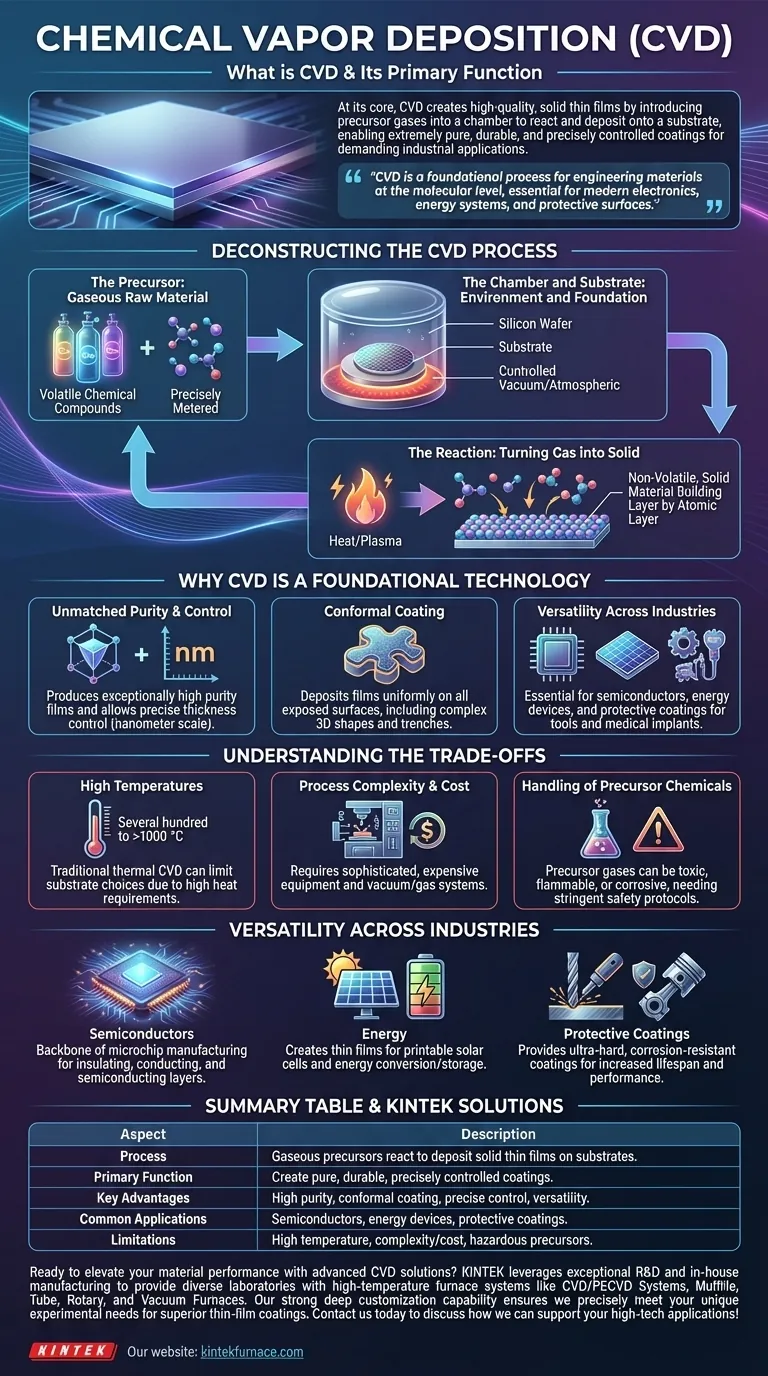 Qu'est-ce que le dépôt chimique en phase vapeur (CVD) et quelle est sa fonction principale ? | Améliorez les matériaux avec des revêtements de précision Guide Visuel