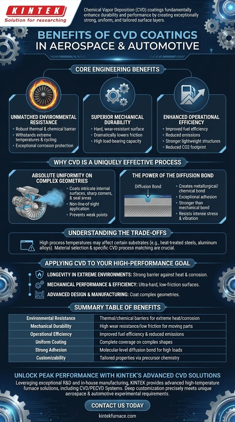 Quali sono i vantaggi dei rivestimenti CVD nelle industrie aerospaziale e automobilistica? Aumentare Durabilità ed Efficienza Guida Visiva