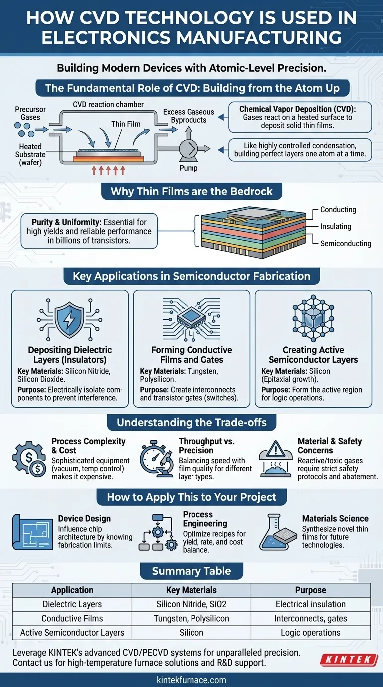 Come viene utilizzata la tecnologia CVD nella produzione elettronica? Sblocca la precisione nella deposizione di film sottili Guida Visiva