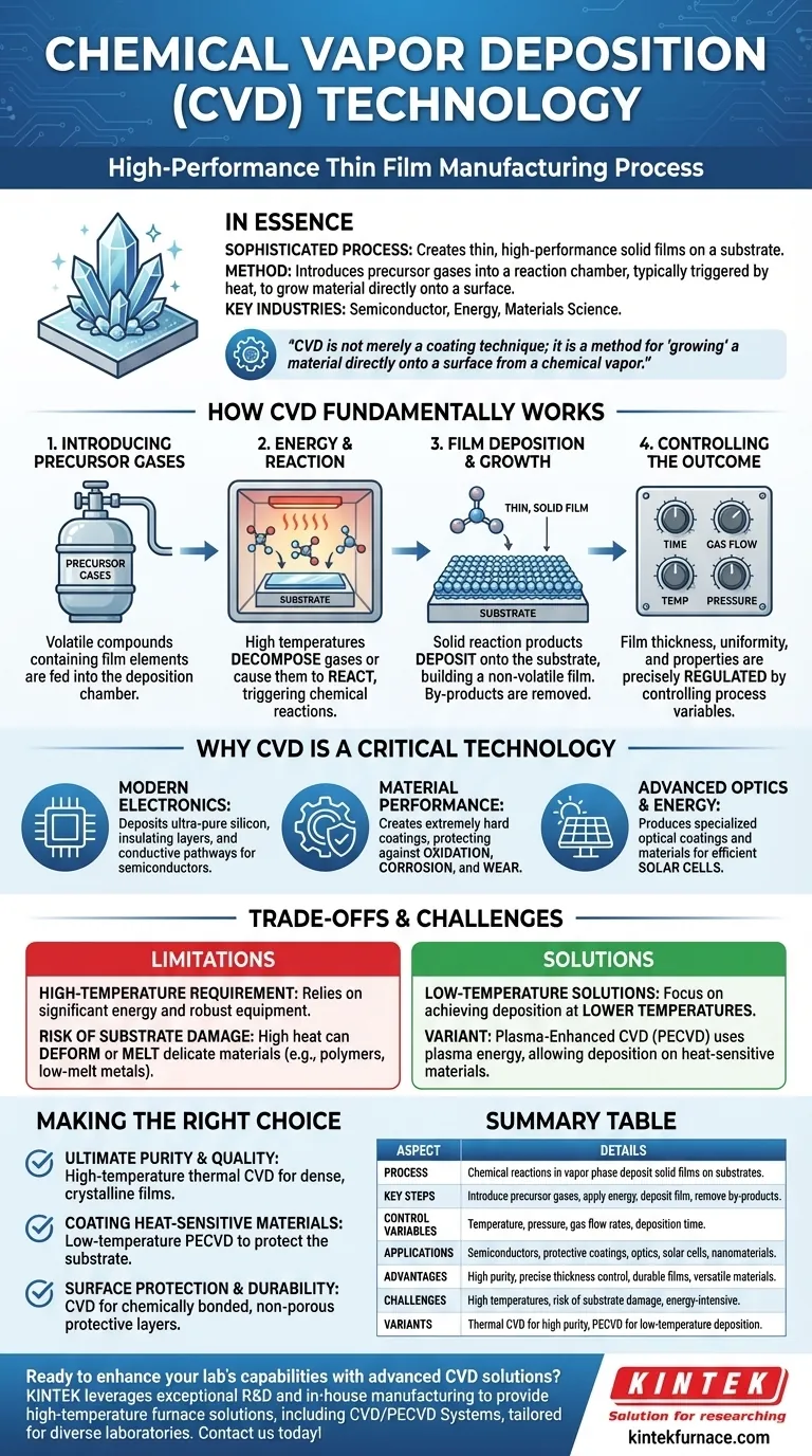ما هي تقنية الترسيب الكيميائي للبخار (CVD)؟ افتح آفاق الحصول على أغشية رقيقة عالية الأداء لتطبيقاتك دليل مرئي
