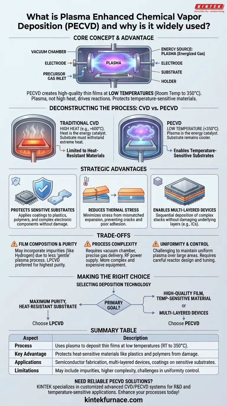 Was ist Plasma Enhanced Chemical Vapor Deposition (PECVD) und warum ist es weit verbreitet? Entdecken Sie Niedertemperatur-Dünnschichtlösungen Visuelle Anleitung