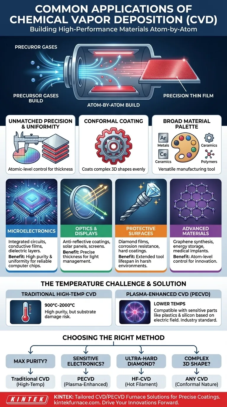 Quali sono alcune applicazioni comuni della deposizione chimica da fase vapore? Sblocca film sottili ad alte prestazioni per il tuo settore Guida Visiva