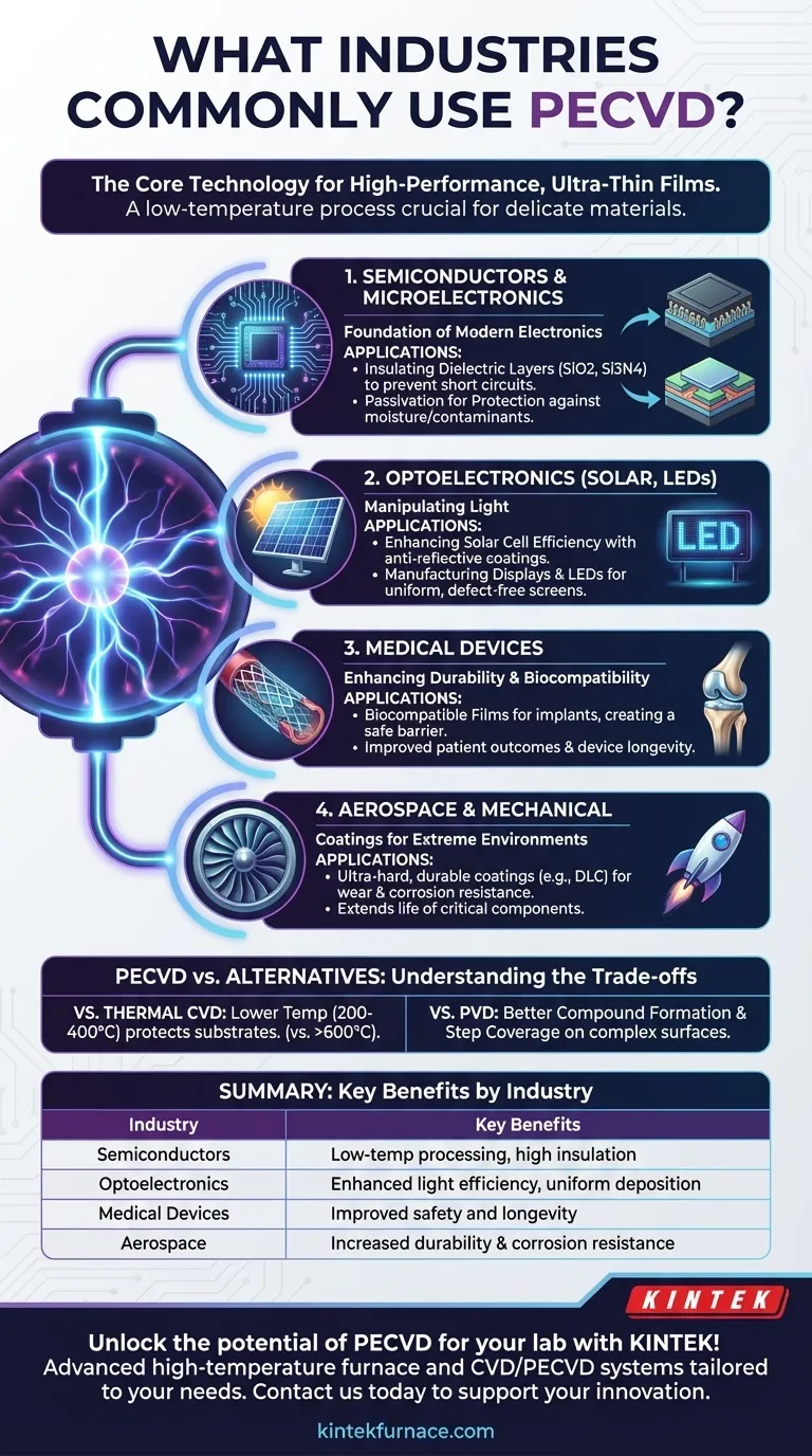 Quais indústrias comumente usam PECVD? Aplicações Chave em Semicondutores, Energia Solar e Mais Guia Visual