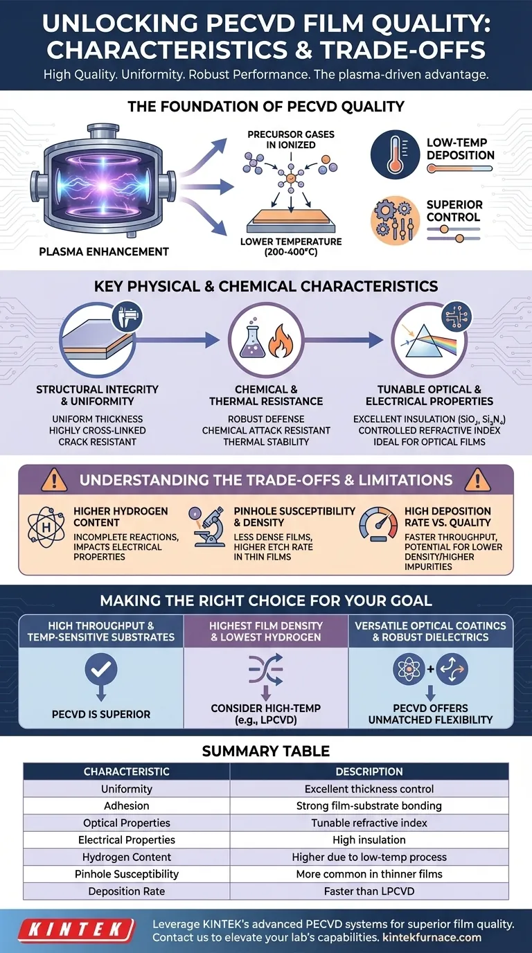 Was sind die Qualitätsmerkmale von Filmen, die mittels PECVD hergestellt werden? Entdecken Sie Hochleistungsfilme für Ihr Labor Visuelle Anleitung