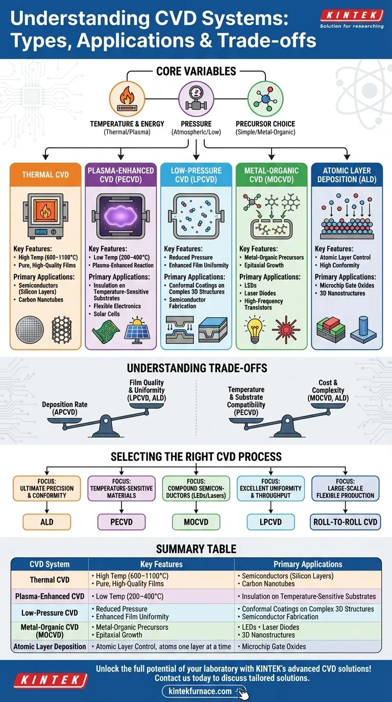 What are the different types of CVD systems and their applications? Choose the Right CVD for Your Lab Needs Visual Guide
