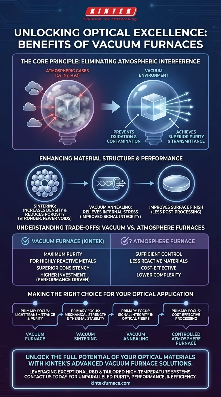 Quais são os benefícios de usar fornos a vácuo para produzir materiais ópticos? Alcance Pureza e Desempenho Guia Visual