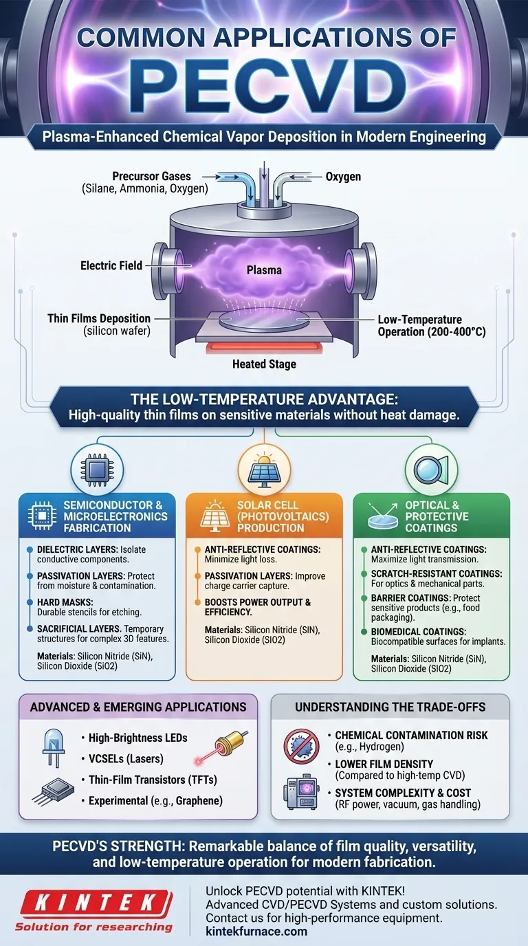 Qual è un'applicazione comune del PECVD? Essenziale per semiconduttori, celle solari e altro ancora Guida Visiva