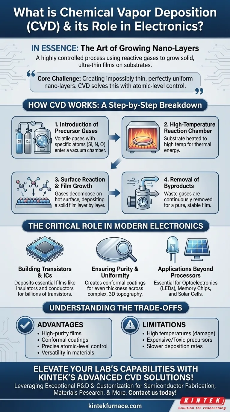 Was ist chemische Gasphasenabscheidung (CVD) und welche Rolle spielt sie in der Elektronikfertigung? Präzision in der Halbleiterfertigung freischalten Visuelle Anleitung