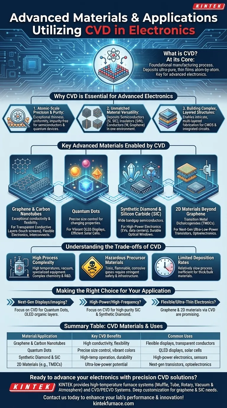 Quels matériaux avancés et quelles applications utilisent le CVD en électronique ? Débloquez l'électronique de nouvelle génération avec le CVD de précision Guide Visuel