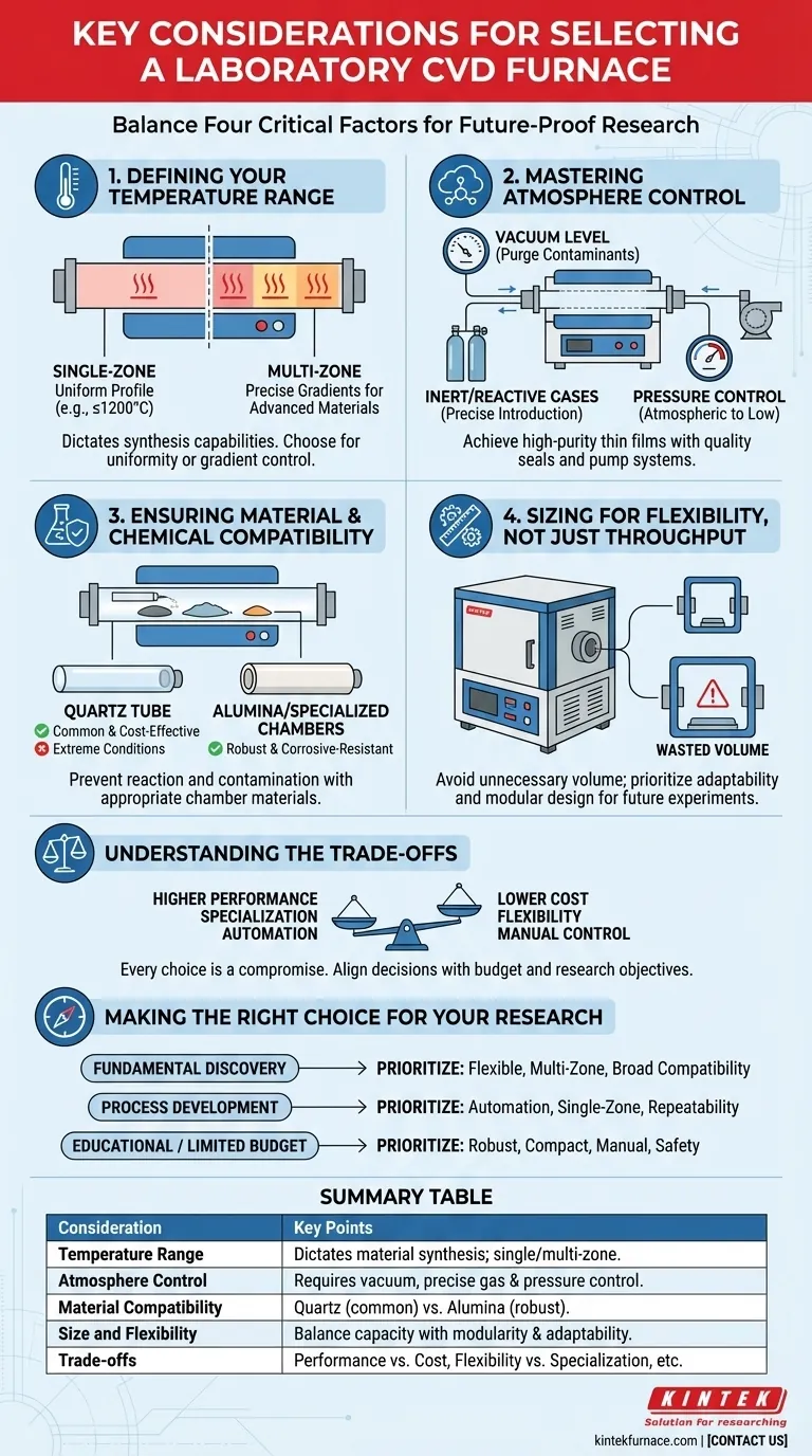 Quelles sont les considérations clés pour choisir un four CVD pour une utilisation en laboratoire ? Optimisez la configuration CVD de votre laboratoire. Guide Visuel