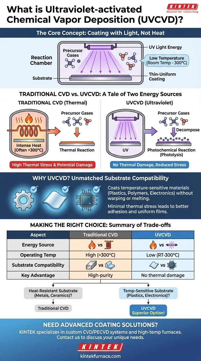 ¿Qué es la Deposición Química de Vapor Activada por Ultravioleta (UVCVD)? Habilita Recubrimientos de Baja Temperatura y Alta Calidad para Materiales Sensibles Guía Visual