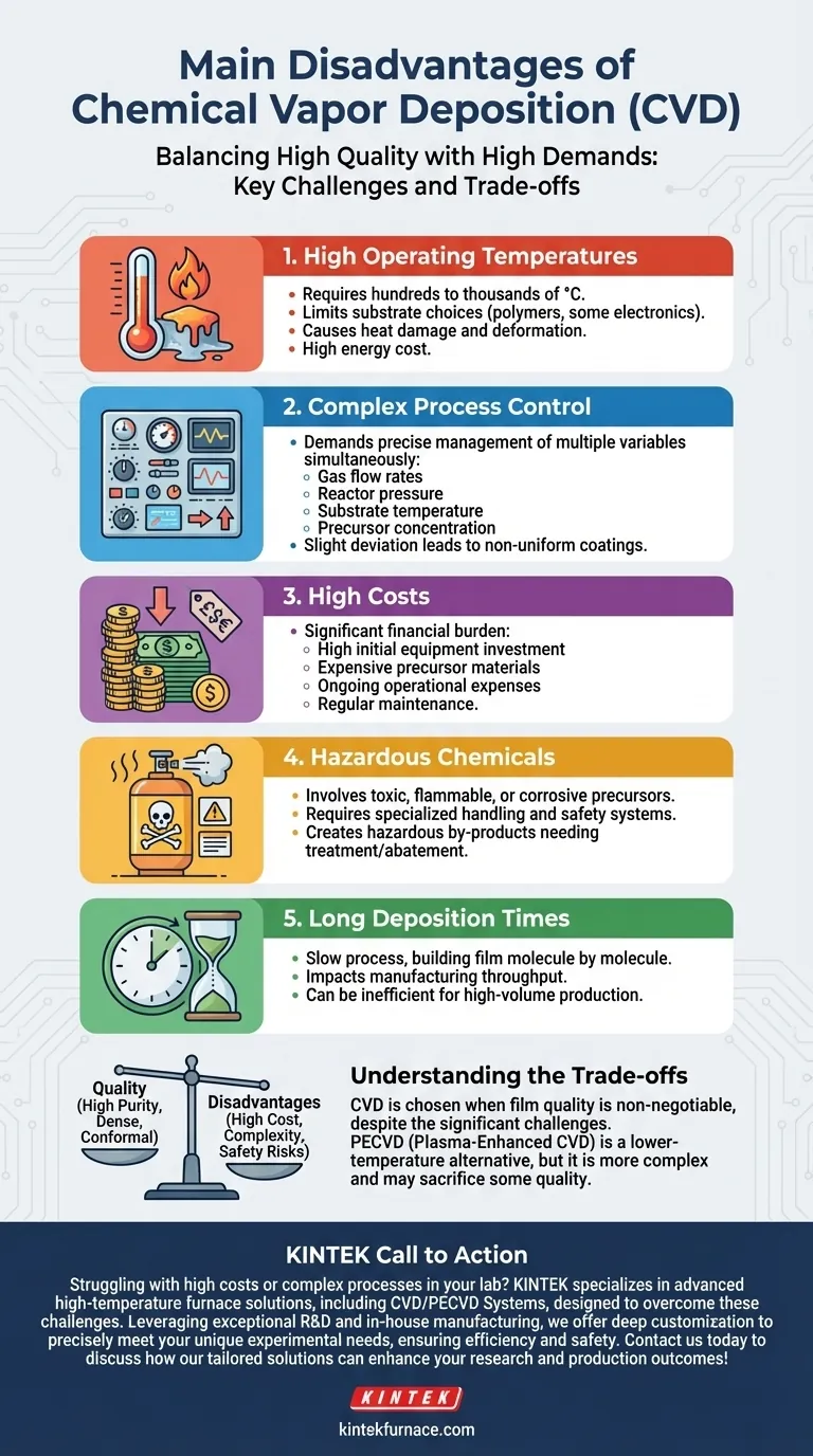 ما هي العيوب الرئيسية للترسيب الكيميائي بالبخار (CVD)؟ التكاليف المرتفعة، والتحكم المعقد، ومخاطر السلامة دليل مرئي