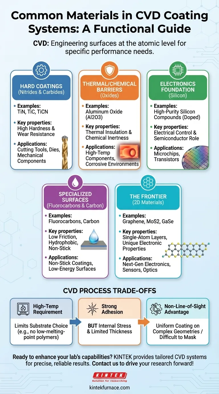 CVDコーティングシステムでは、どのような材料が一般的に使用されますか？優れたコーティングのための主要材料を探る ビジュアルガイド