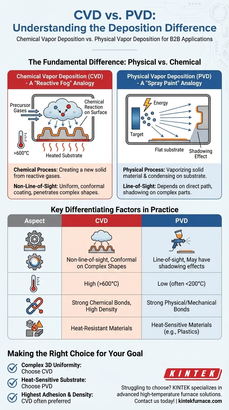 How does chemical vapor deposition differ from physical vapor deposition (PVD)? Choose the Right Method for Your Application Visual Guide