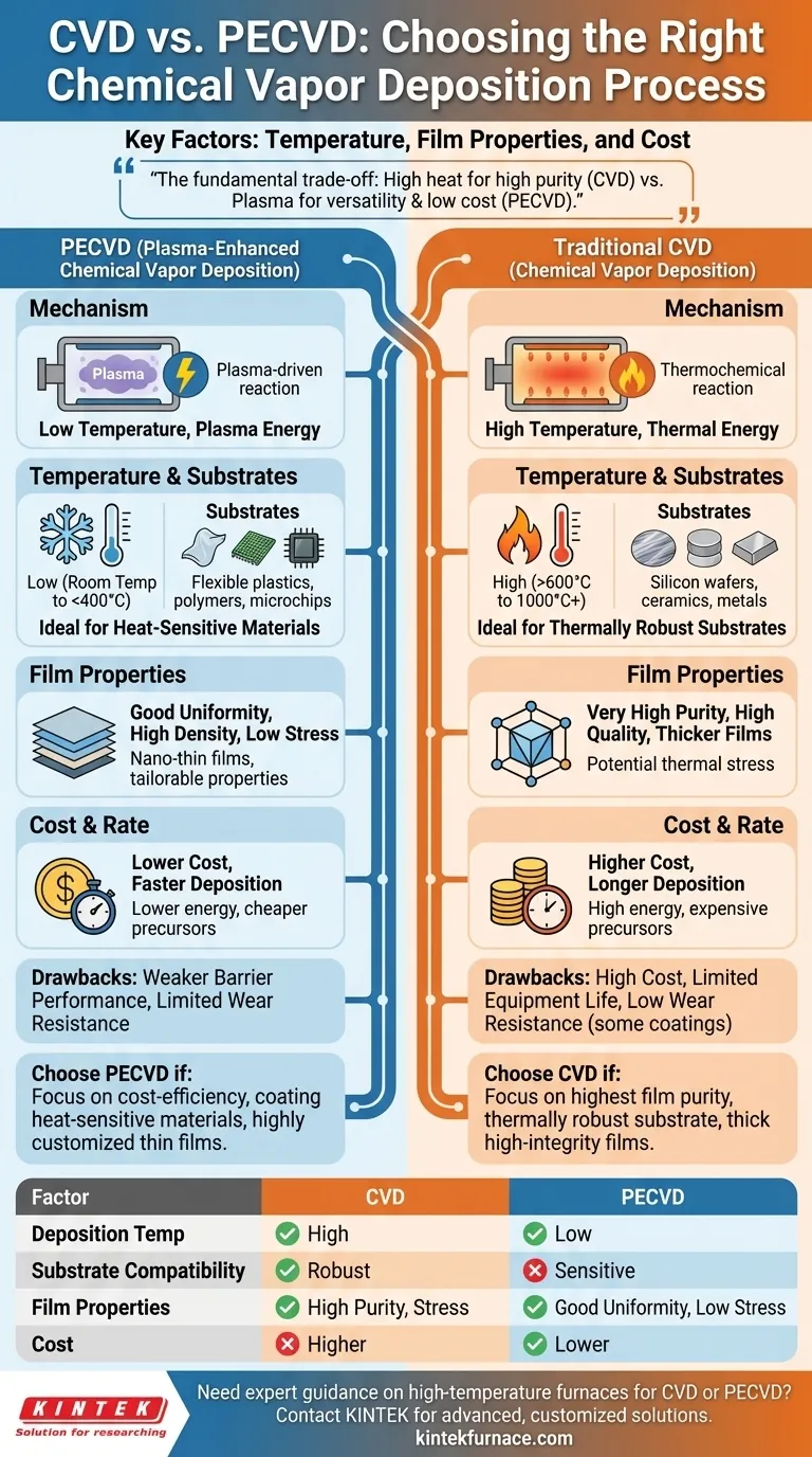 Quels facteurs faut-il prendre en compte lors du choix entre le CVD et le PECVD ? Choisissez la bonne méthode de dépôt pour votre laboratoire Guide Visuel