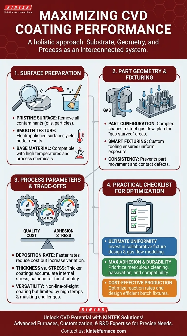 Quels facteurs sont importants pour maximiser la performance des revêtements CVD ? Obtenez une qualité et une durabilité de revêtement supérieures Guide Visuel