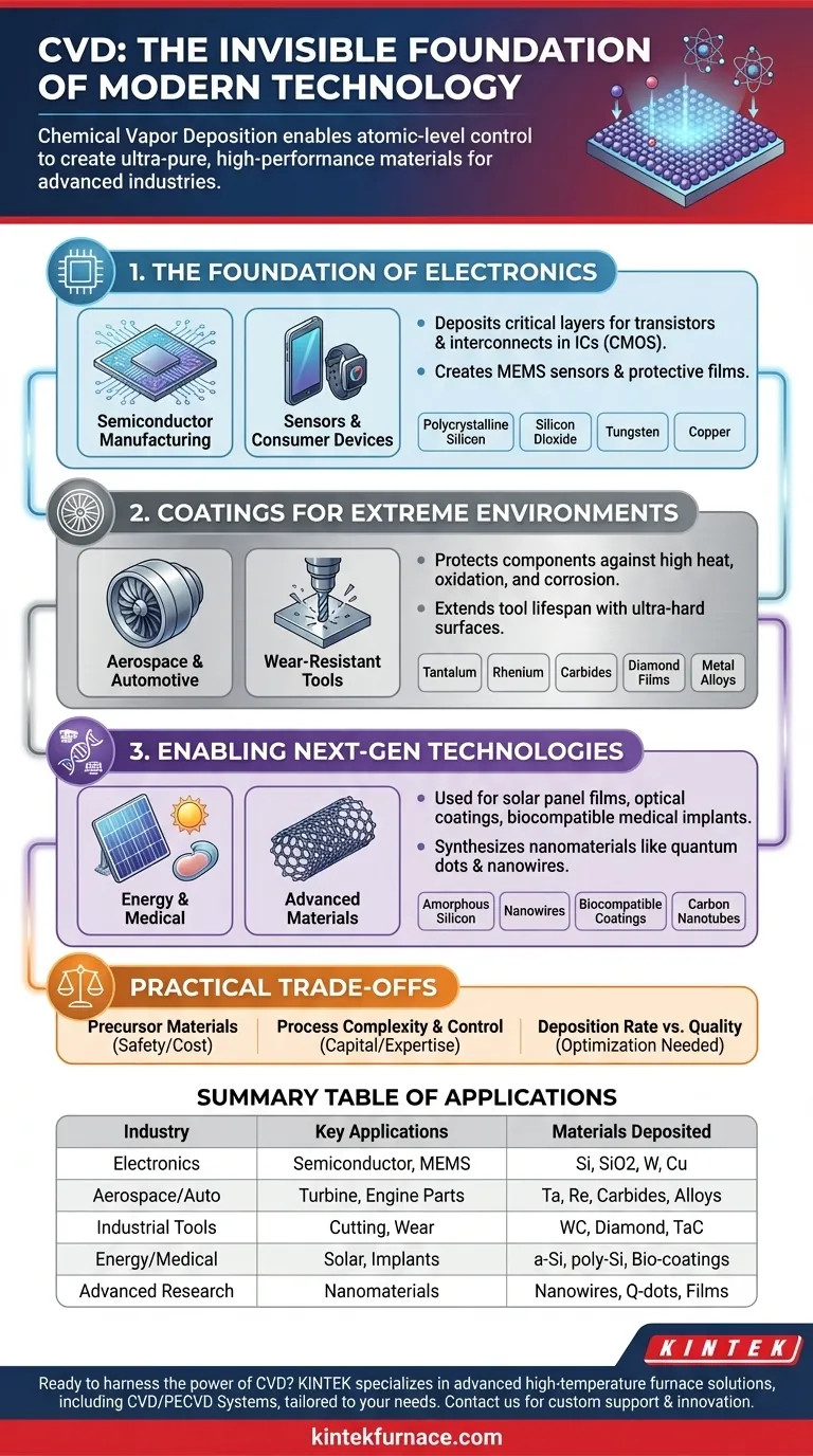 CVD로 증착되는 재료의 산업적 응용 분야는 무엇입니까? 귀사를 위한 고성능 박막 잠금 해제 시각적 가이드