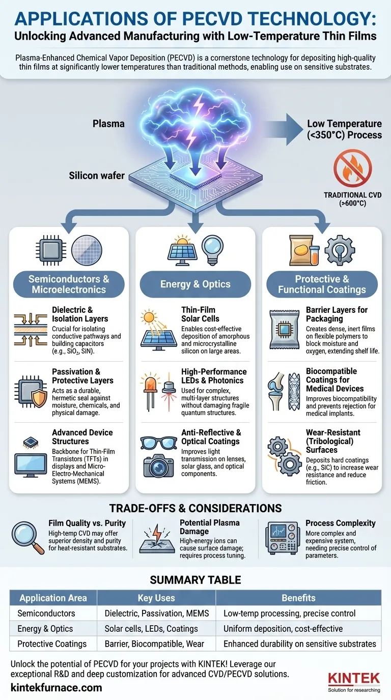 PECVD 기술의 주요 응용 분야는 무엇인가요? 현대 산업을 위한 다재다능한 박막 솔루션을 만나보세요 시각적 가이드